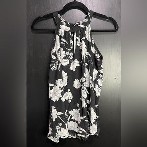 Papermoon Black and White Floral Keyhole Tank Blouse Size Small